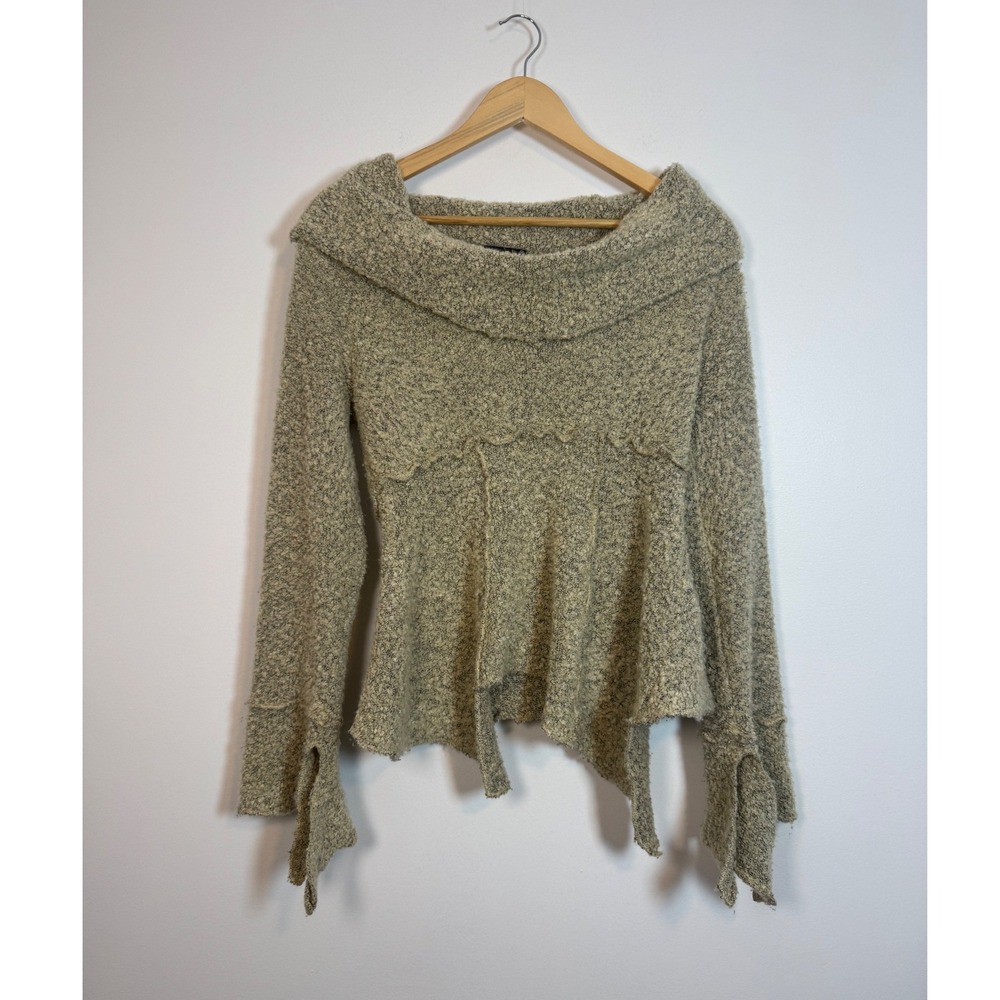 Boho Fairycore Jasmine K Boucle Wool Blend Cowl Neck Sweater Women M Oatmeal Tan